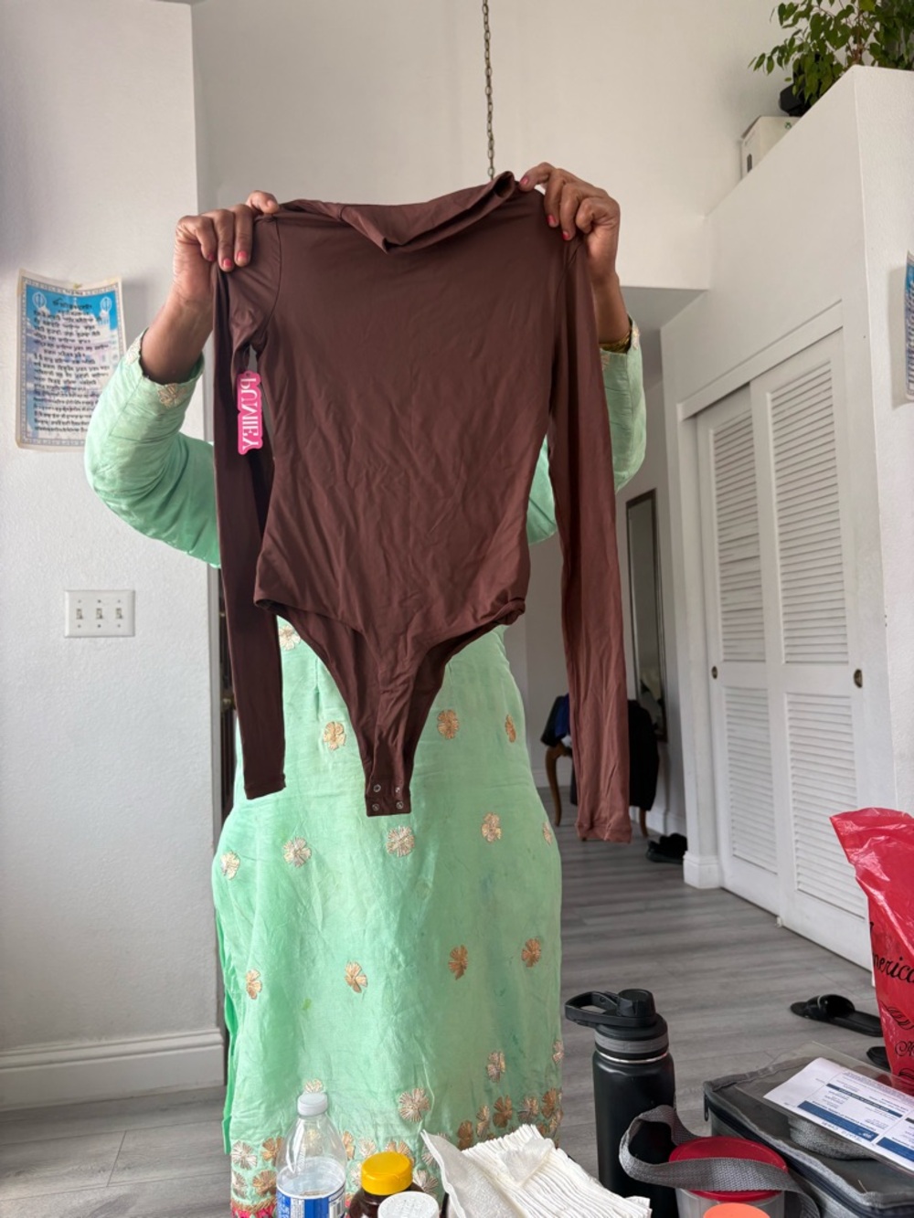 Brown Long Sleeve Snap-Button Bodysuit